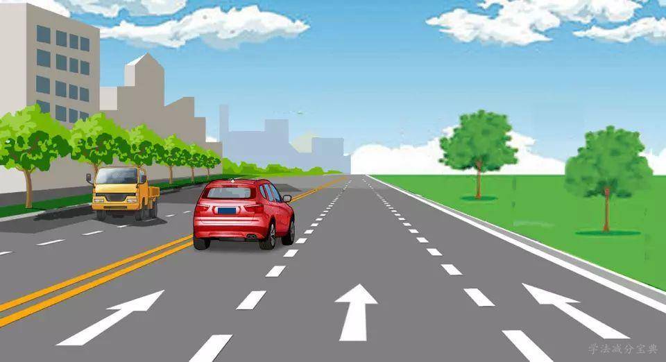 这段道路红车所在车道是什么车道？-学法减分拍照搜题