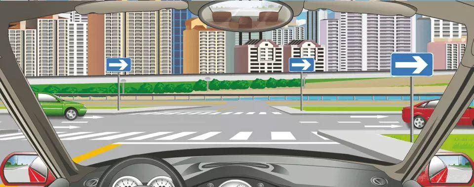 前方标志表示向右是单向行驶道路。-学法减分拍照搜题