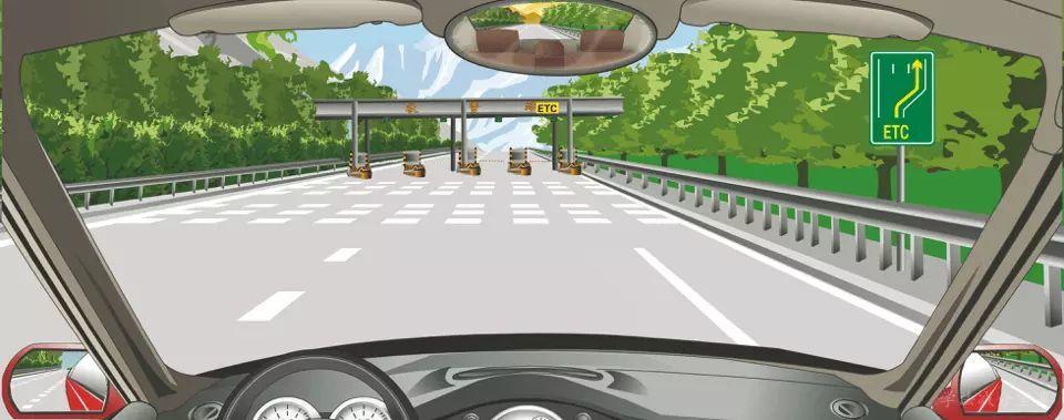 右侧标志指示前方收费站设有电子不停车收费行驶车道。-学法减分拍照搜题
